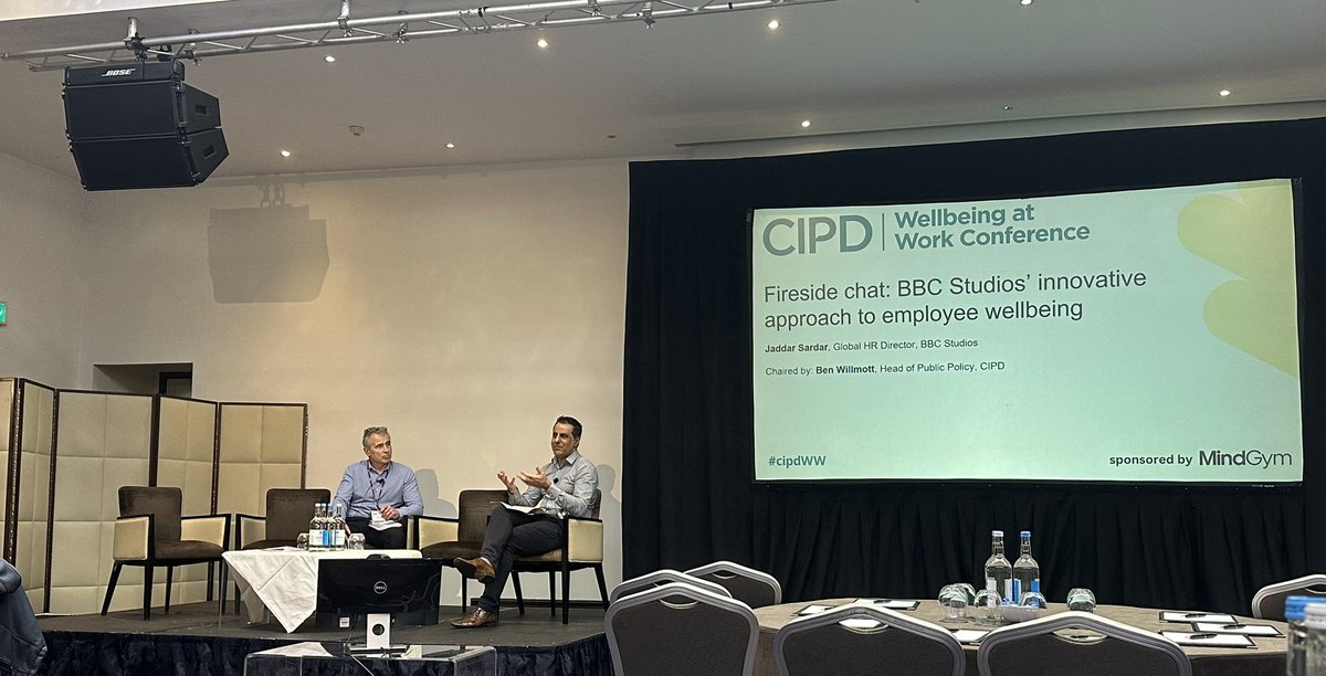 Day two of @CIPD #Wellbeing at work conference . Hearing first of from the BBC about their new approach to wellbeing for their people. 
Jabbar Saddar (HR director) shared some excellent insights on people strategy and culture. 

#cipdWW @CIPD_Events @bbcstudios