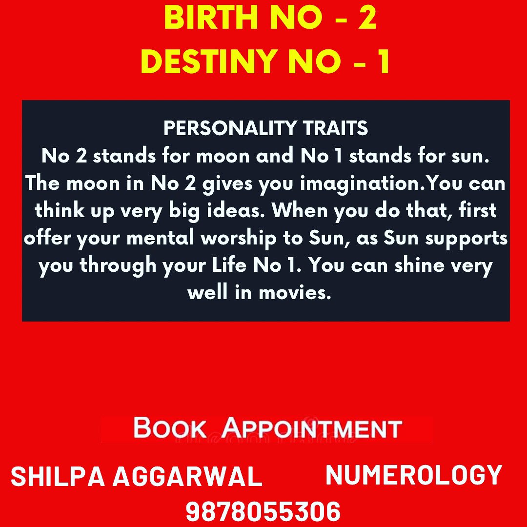 shilpaaggarwaal's tweet image. Are You Born on 
Birth No - 2,11,20,29 of any month ? 

Does Your DOB totals too 
Destiny No - 1,10,19,28 ? 

If yes, then this post is definitely for you ⭐️
.
.
For Numerology Astrology Consultation Connect 
📲9878055306
SHILPA AGGARWAL 
#numerologychart #numerologyreading