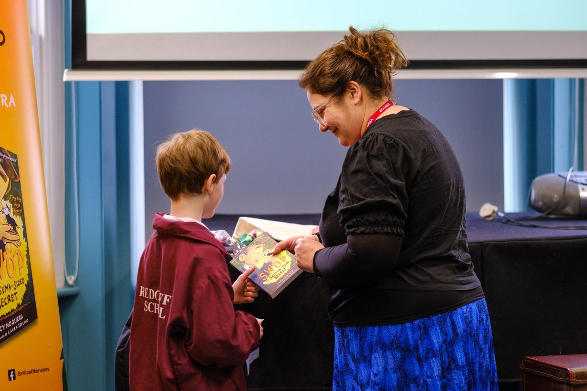 RedcliffeSchool's tweet photo. We were delighted to welcome author Lucy Noguera to the school for RGS #BookWeek. Lucy spoke about how to find inspiration for writing, practised some sign language and discussed her latest book, 'Swop the Satsuma-Sized Secret' 🍊 

Thanks for coming in, Lucy! 
#WorldBookDay2023 https://t.co/4jTBkizqCF