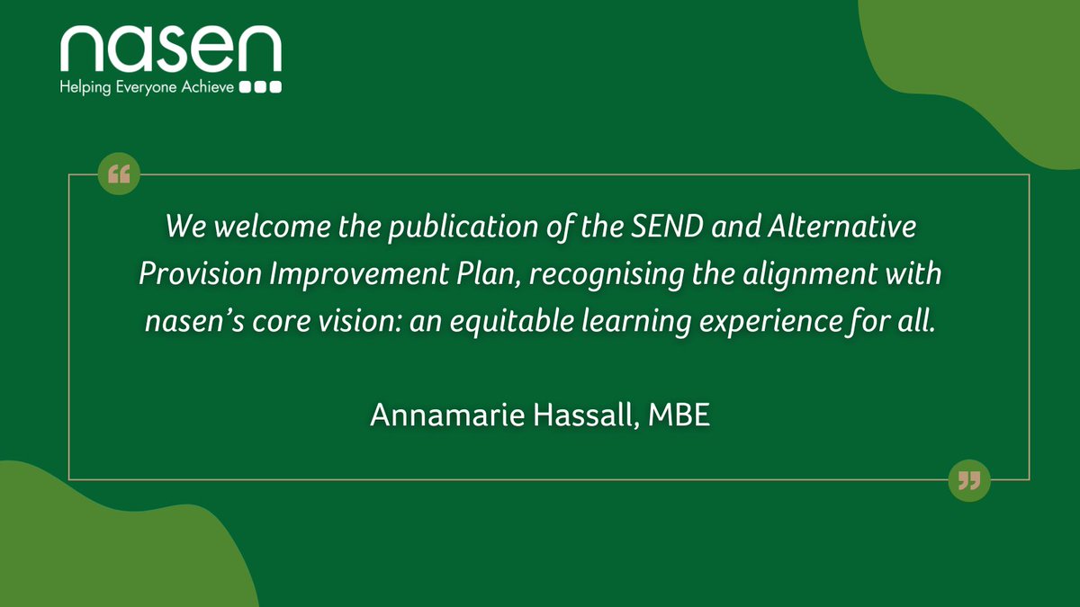 nasen_org's tweet photo. BREAKING NEWS:
nasen responds to the publication of the SEND &amp; Alternative Provision improvement plan. Read it here: https://t.co/2GC7STVZYu
#SEND
#AlternativeProvision
#Inclusion
@educationgovuk https://t.co/QN8PrWBTxs