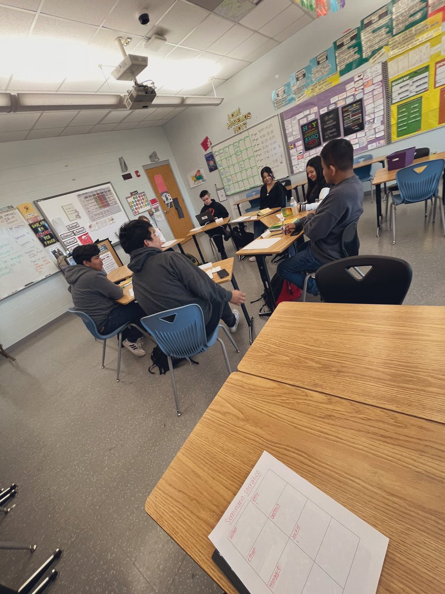 sraperez_MLCHS's tweet photo. My Spanish 4 kids participated in their first #SocraticSeminar . I was super impressed by how well they communicated their ideas with one another over the theme of women in society as depicted in #LaCasaEnMangoStreet . @MLCTitanNation #POG #EffectiveCommunicators #GlobalCitizens https://t.co/LSfiqPTEeX