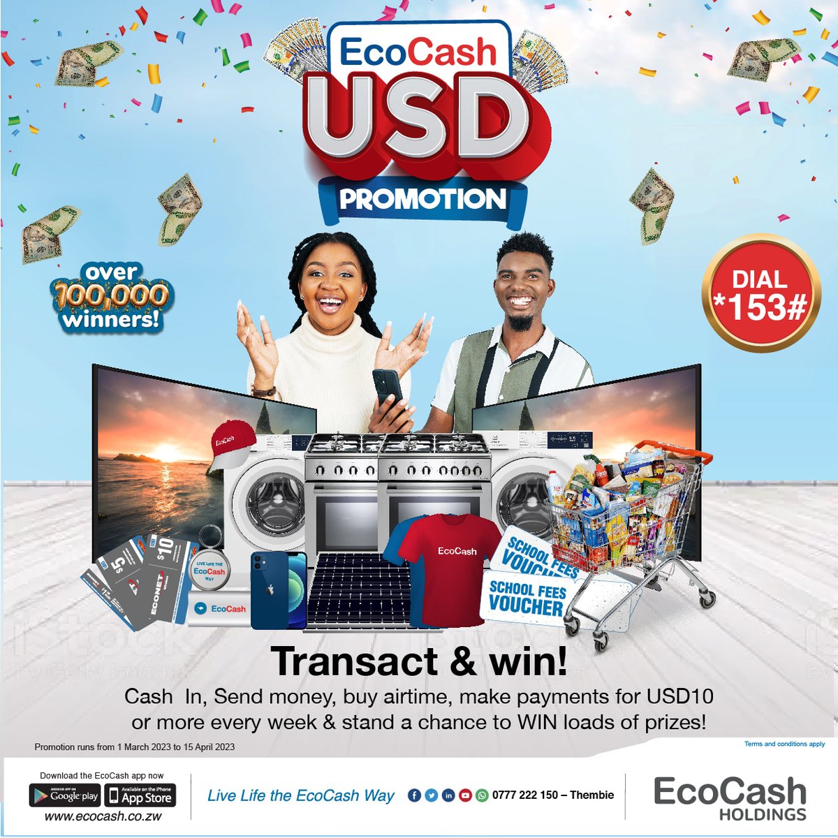 The EcoCash USD promotion is up and running! Transact on *153# and WIN awesome prizes! #usdwallet