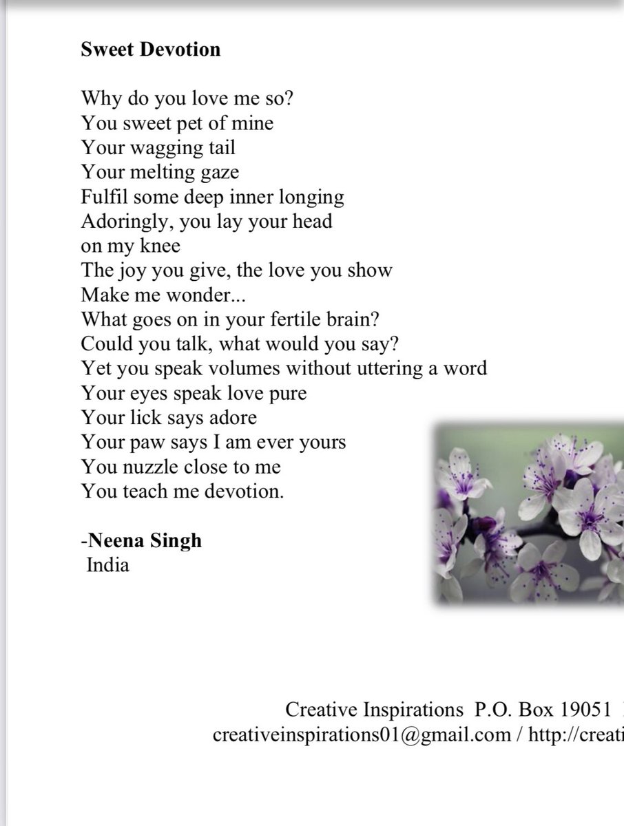NeenaSingh7's tweet photo. #CreativeInspirations, March/April 2023 issue received. Grateful to Rev. Maurice Reynolds for the publication of my #poem - Sweet Devotion. https://t.co/h8wIXiRnIs