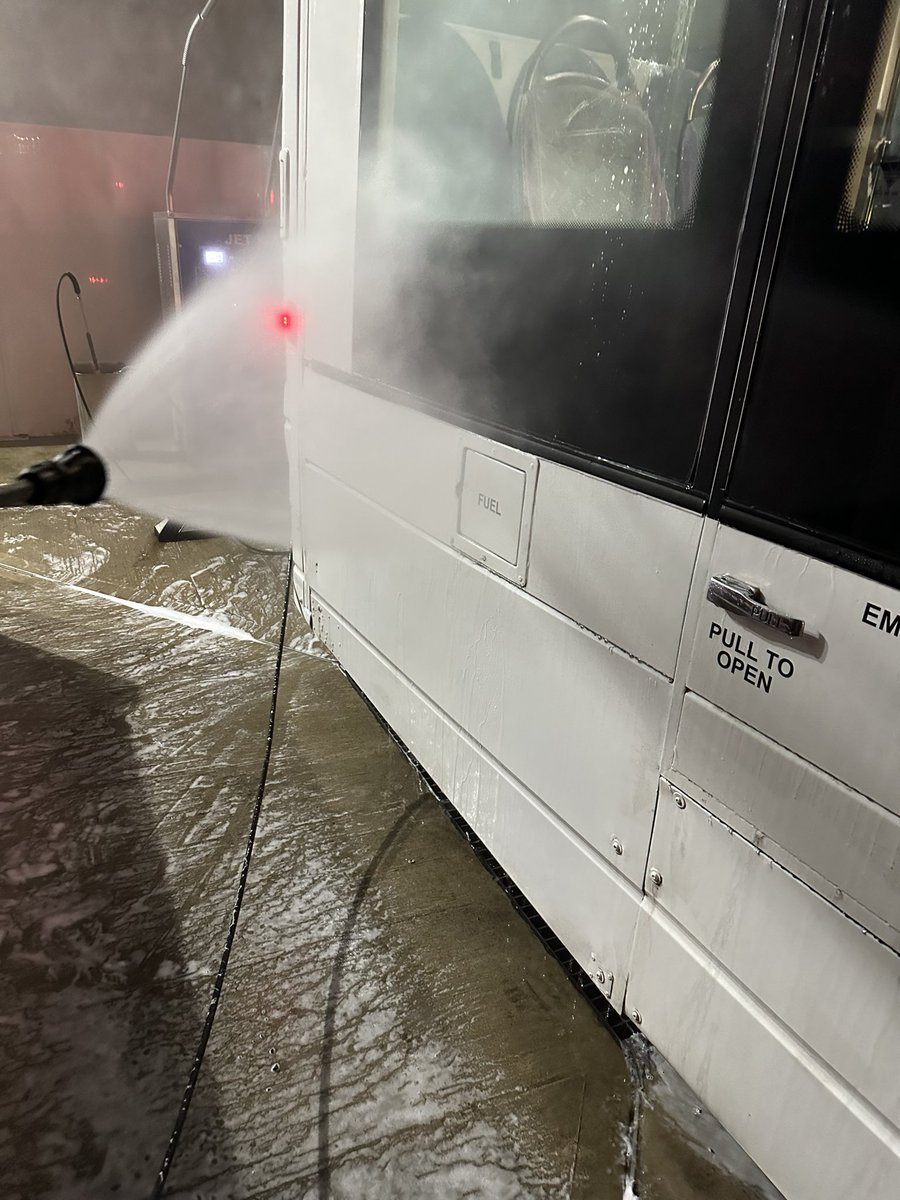 Frequent trips to the jet wash is part of running buses. Of the list of jobs to do it beats changing blinds!