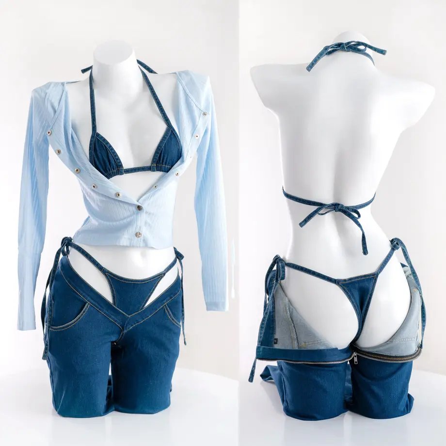 Sexymakerコスチューム専門店 on Twitter "バックジッパーオープンのジーンズとデニムビキニとニットトップスの組み合せでセクシーさも一層アップしちゃう♪ 👉https