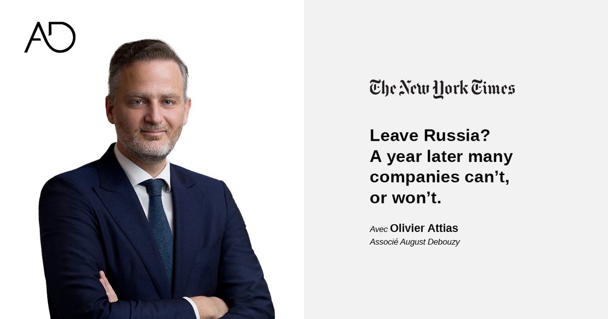 August Debouzy Avocats (@augustdebouzy) on Twitter photo 🗞️ “#Russia was a big market for many companies,” said Olivier Attias, a lawyer at <a href="/AugustDebouzy/">August Debouzy Avocats</a>, a law firm in #Paris that advises major French companies with operations in Russia. “Taking the decision to get out was hard, and the process for leaving has been difficult.” 🗞️ “#Russia was a big market for many companies,” said Olivier Attias, a lawyer at <a href="/AugustDebouzy/">August Debouzy Avocats</a>, a law firm in #Paris that advises major French companies with operations in Russia. “Taking the decision to get out was hard, and the process for leaving has been difficult.”