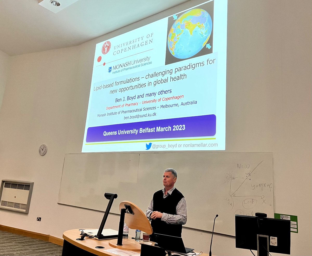 A wonderful seminar <a href="/pharmacyatQUB/">QUB Pharmacy School</a> today from the international leader in #drugdelivery field <a href="/BenBoyd_Monash/">Ben Boyd</a>.