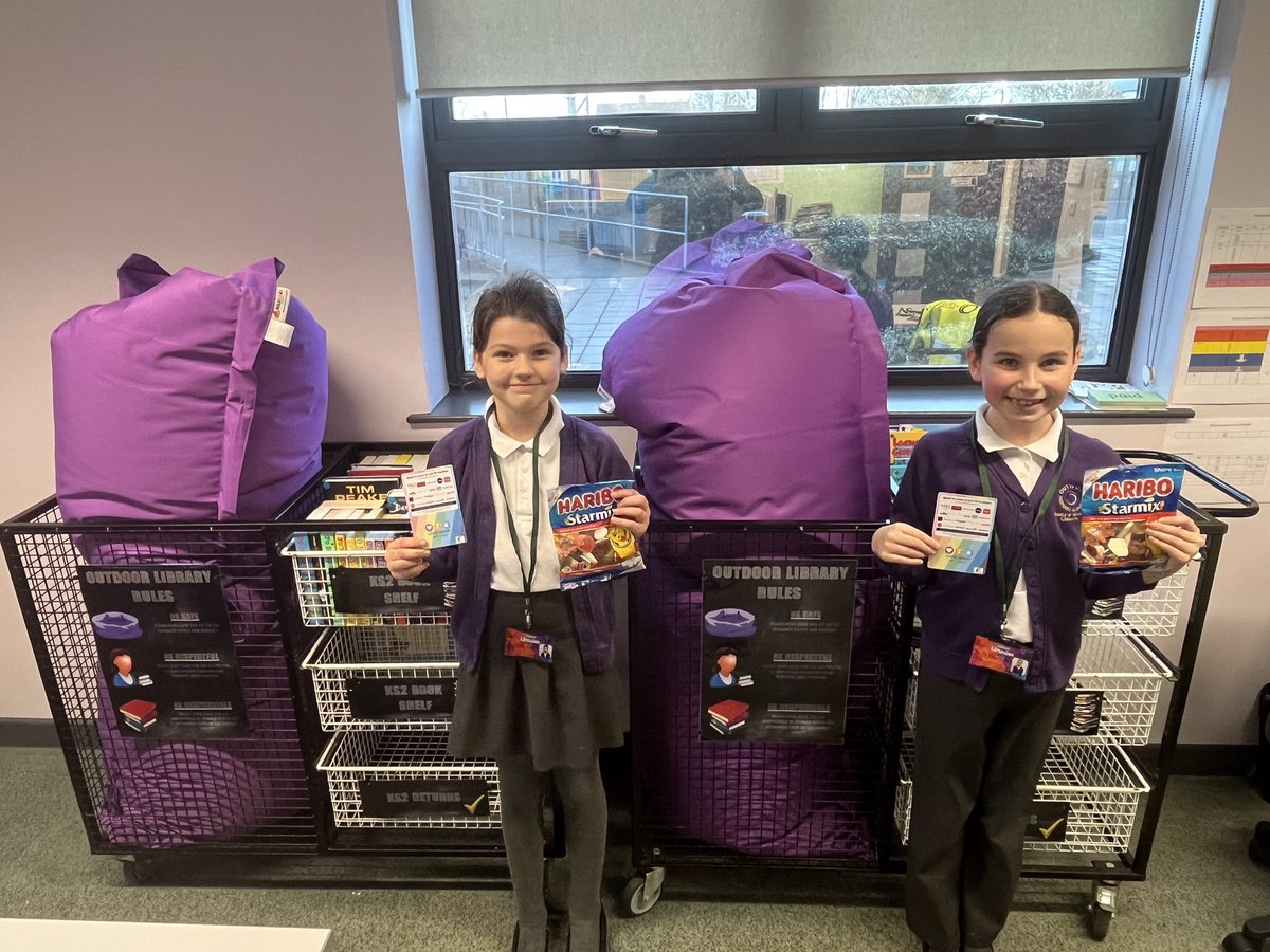 OPA_Darfield's tweet photo. Here are our wonderful Outdoor Librarians ready to kick start the new Reading Group at lunchtime. The treats were a result of their hard work setting up the book trolleys. Thank you!!!📚💜 #WorldBookDay2023 #teamOPAD https://t.co/CWYz3fF0lK