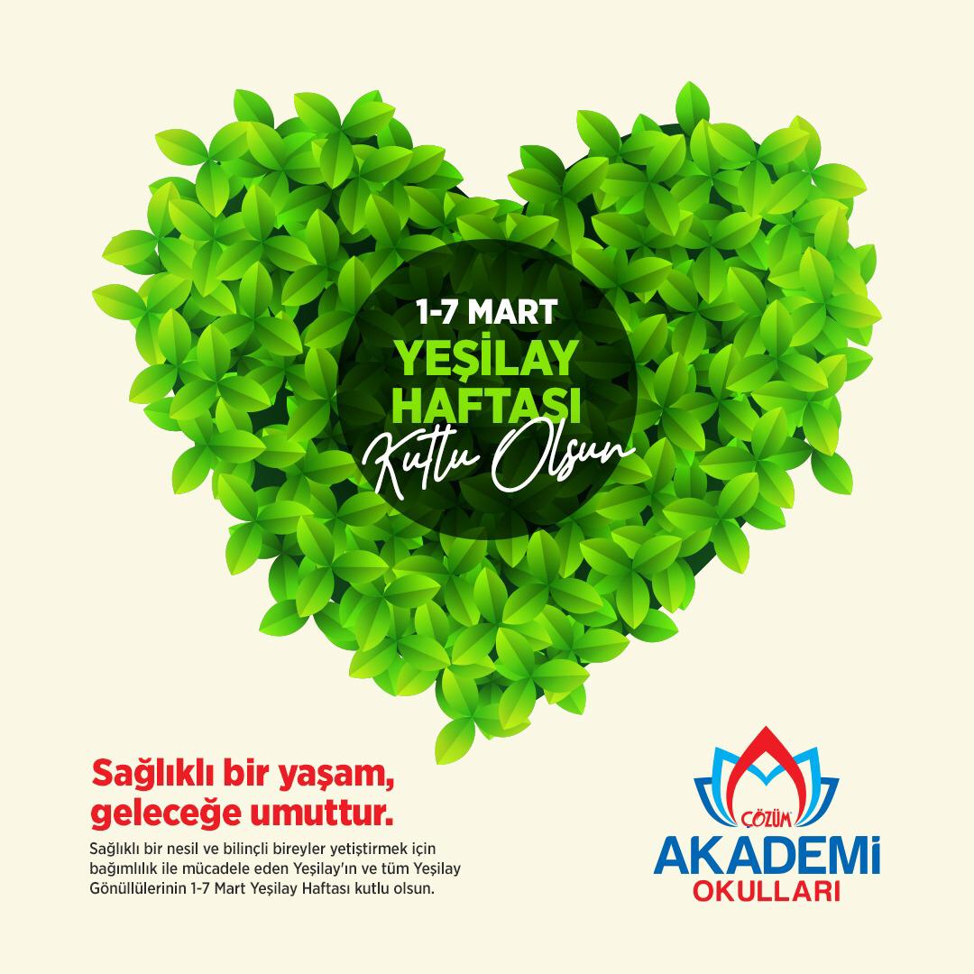 Sağlıklı bir yaşam, geleceğe umuttur.

Sağlıklı bir nesil ve bilinçli bireyler yetiştirmek için bağımlılık ile mücadele eden #Yeşilay'ın ve tüm Yeşilay Gönüllülerinin 1-7 Mart #YeşilayHaftası kutlu olsun.

#ÇözümAkademiOkulları