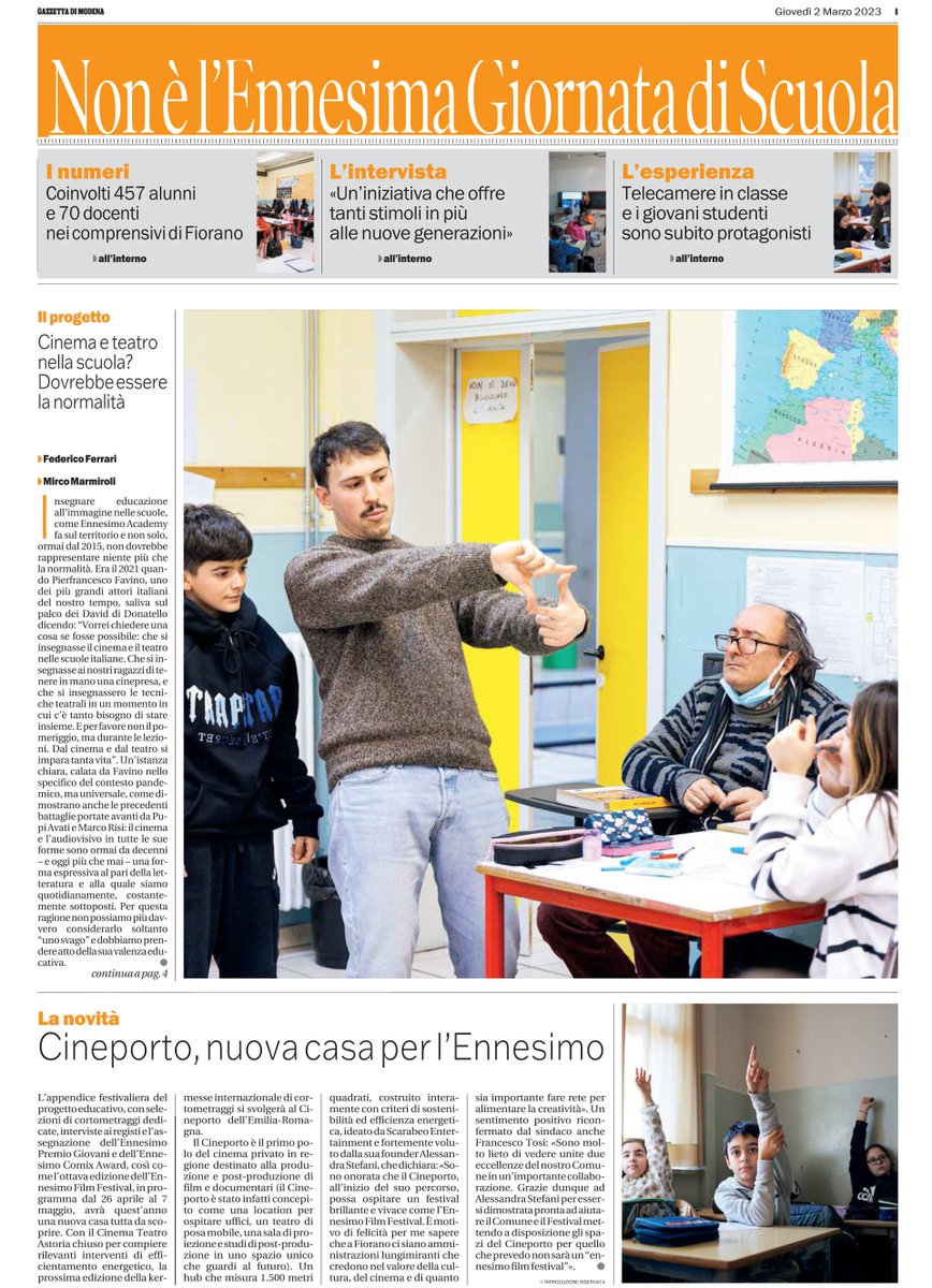 ennesimoFF's tweet photo. Oggi su @gazzettamodena uno speciale per raccontare l'avventura di #ennesimoacademy nelle scuole Medie di #fioranomodese
https://t.co/NlD4Nz59s8 https://t.co/iRhzojspQL
