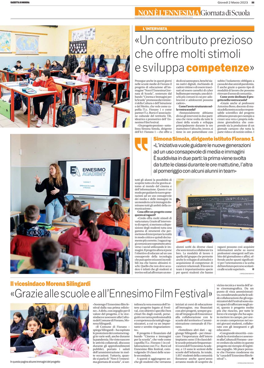 ennesimoFF's tweet photo. Oggi su @gazzettamodena uno speciale per raccontare l'avventura di #ennesimoacademy nelle scuole Medie di #fioranomodese
https://t.co/NlD4Nz59s8 https://t.co/iRhzojspQL