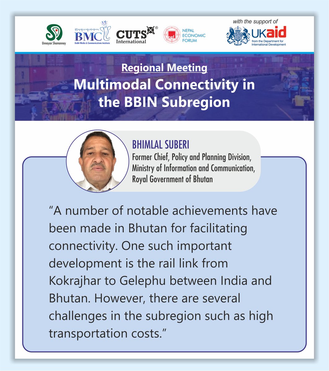 CUTS M-Connect Project (@cuts_mconnect) on Twitter photo Happening Now⬇️
#Regional #Meeting on #Multimodal #Connectivity in the #BBIN #Subregion
Join at: us06web.zoom.us/j/82291693356?…
#MConnect
<a href="/bc_cuts/">Bipul Chattopadhyay</a> <a href="/unsy_org/">Unnayan Shamannay</a> <a href="/NEFNepal/">Nepal Economic Forum</a> <a href="/Bhutan_MCI/">BMCI</a> <a href="/FCDOGovUK/">Foreign, Commonwealth & Development Office</a> <a href="/Clement_Kuan/">Kuancheng Huang</a> <a href="/SecyP2DS/">Dr A Didar Singh</a> <a href="/BimstecInDhaka/">BIMSTEC</a> <a href="/ADB_HQ/">Asian Development Bank</a> <a href="/sasecprogram/">SASEC</a> <a href="/LPAI_Official/">Land Ports Authority of India</a> <a href="/IWAI_ShipMin/">IWAI</a> Happening Now⬇️
#Regional #Meeting on #Multimodal #Connectivity in the #BBIN #Subregion
Join at: us06web.zoom.us/j/82291693356?…
#MConnect
<a href="/bc_cuts/">Bipul Chattopadhyay</a> <a href="/unsy_org/">Unnayan Shamannay</a> <a href="/NEFNepal/">Nepal Economic Forum</a> <a href="/Bhutan_MCI/">BMCI</a> <a href="/FCDOGovUK/">Foreign, Commonwealth & Development Office</a> <a href="/Clement_Kuan/">Kuancheng Huang</a> <a href="/SecyP2DS/">Dr A Didar Singh</a> <a href="/BimstecInDhaka/">BIMSTEC</a> <a href="/ADB_HQ/">Asian Development Bank</a> <a href="/sasecprogram/">SASEC</a> <a href="/LPAI_Official/">Land Ports Authority of India</a> <a href="/IWAI_ShipMin/">IWAI</a>