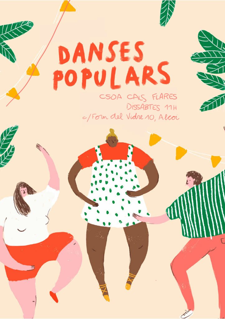 Cada dissabte a les 11 del matí ens trobem a Cals Flares per dansar cançons noves i antigues en un ambient distret i tractant de fer nostres les danses populars.
Vos esperem 💖