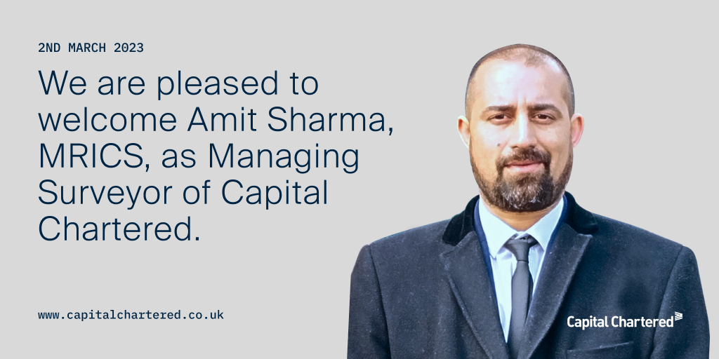 CapChartered's tweet photo. We would like to welcome Amit Sharma MRICS, who joins Capital Chartered as a Managing Surveyor. He brings over 20 years of valuation experience in London and the Home Counties.
Learn more: https://t.co/MFiT08NnYh
#PropertyValuations #CharteredSurveyors #RealEstateAdvisory #UK https://t.co/cWEtKH9TVc
