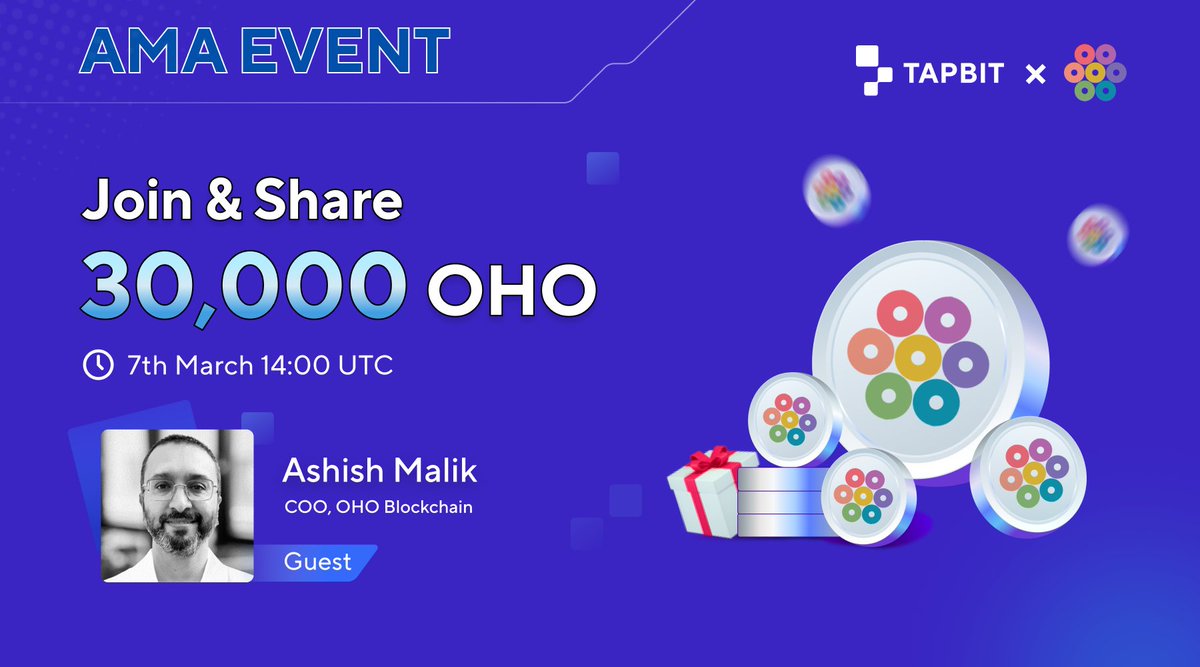 🚀Join #Tapbit upcoming AMA to win 30,000 $OHO

⏰14:00 (UTC)  7th March
1⃣ Follow <a href="/Tapbitglobal/">Tapbit</a> &amp; <a href="/OhoBlockchain/">Oho Blockchain</a> 
2⃣ RT &amp; Tag 3 friends
3⃣ Join AMA
4⃣ Fill in gleam to join: gleam.io/s8NBP/share-ta…

Stay Tuned🚀
#giveaways #Airdrops