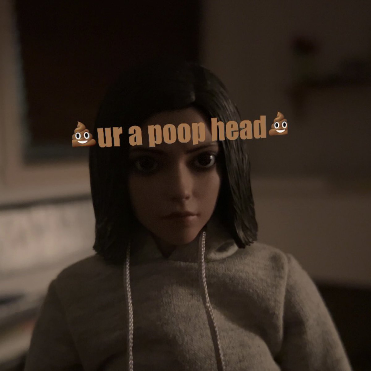 alexiogrenier's tweet photo. #HotToysAlita has a message for all haters . #AlitaBattleAngel #PoopHead #Lol #GiveAlitaHerSequel https://t.co/4ilxNuhbSy
