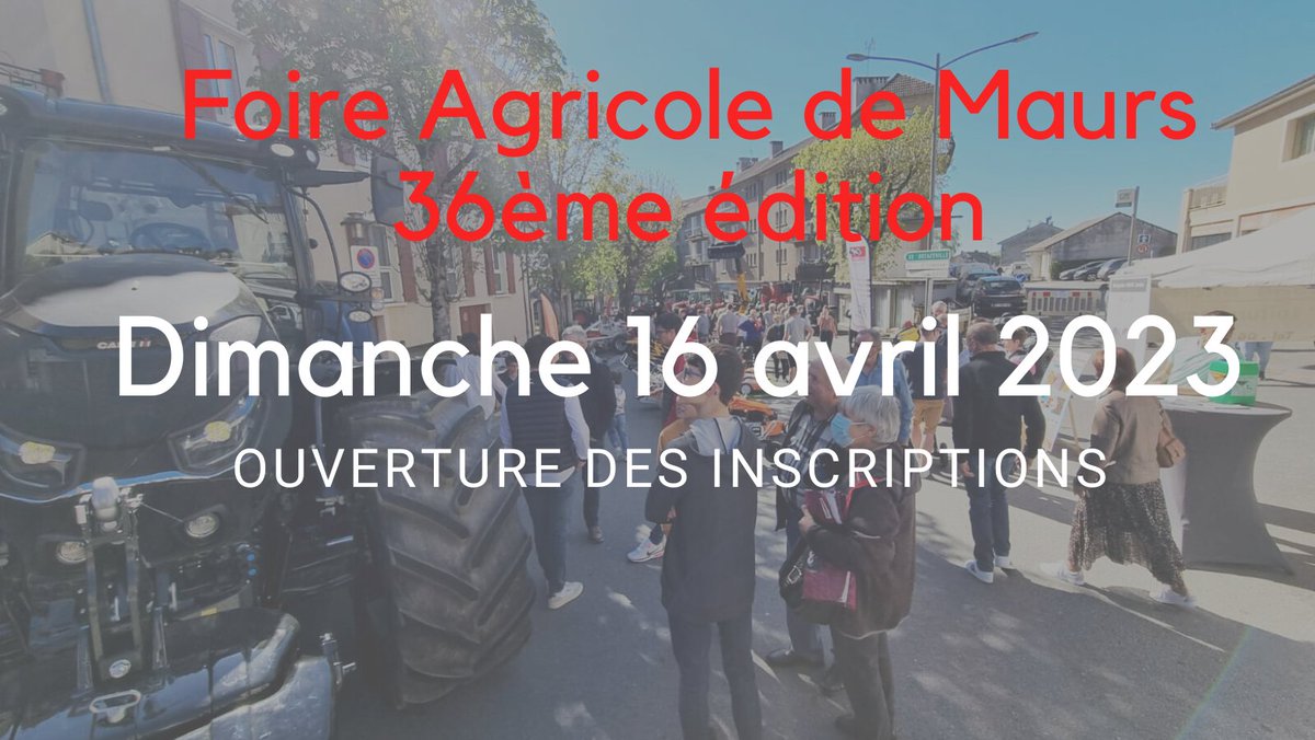 La Foire Agricole de #Maurs se déroulera le dimanche 16 Avril 2023. 🌻🚜
Les inscriptions sont ouvertes à tous jusqu'au 20 mars sur notre site internet. Retrouvez aussi le règlement et les pièces à fournir! 🙂
➡bit.ly/FA042023