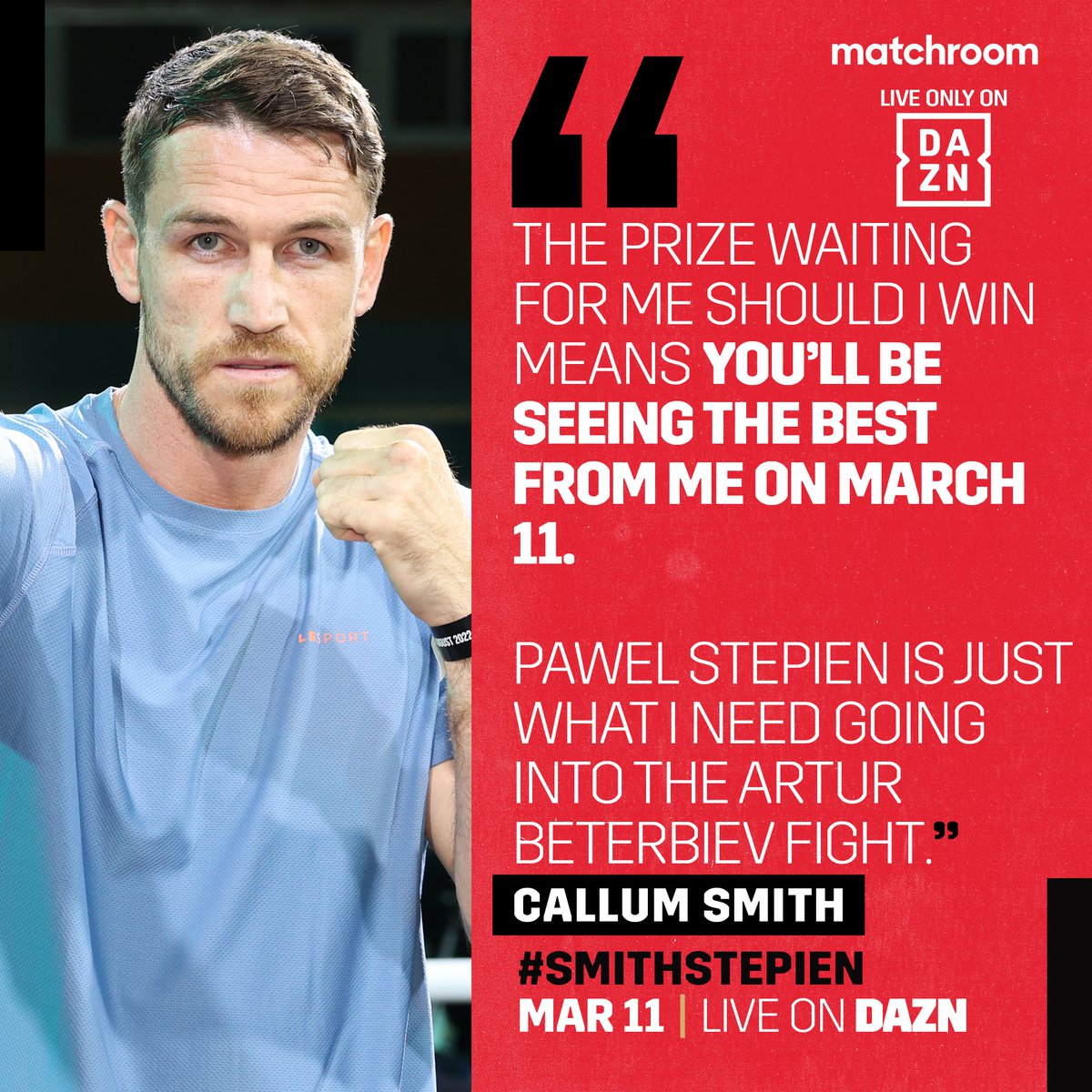 MatchroomBoxing's tweet photo. No room for complacency 😤 @CallumSmith23
Ready to send a warning to Artur Beterbiev on Mar 11 👊
#SmithStepien live on DAZN https://t.co/tDUAi0JoBO