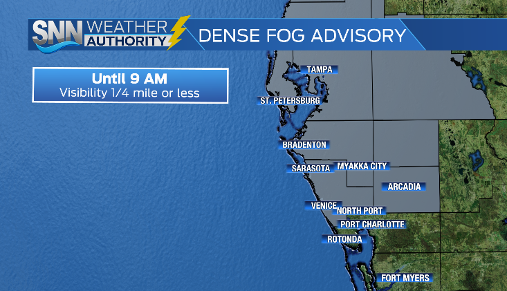 LondonOnFOX7's tweet photo. Another Dense Fog Advisory this morning for Manatee, Sarasota, and DeSoto County until 9 AM https://t.co/gwRRLurXMR