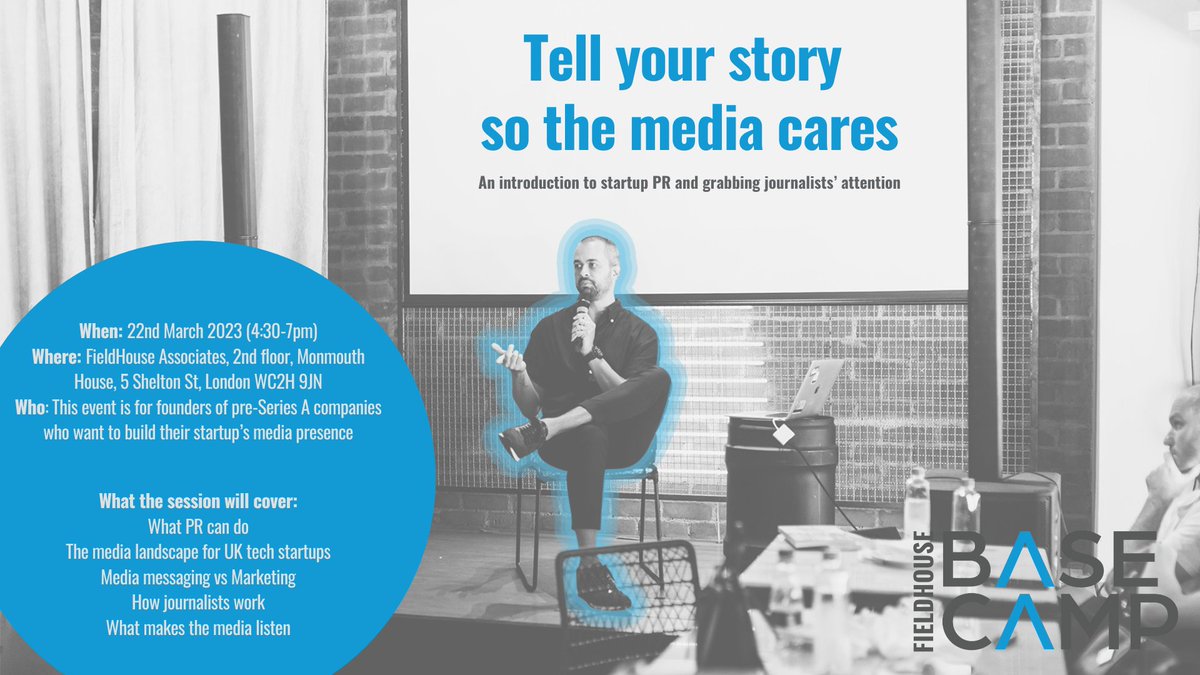 FieldHouse Associates (@wearefieldhouse) on Twitter photo ✨ We run bespoke events for our FieldHouse BaseCamp members ✨
Join us on 22nd March for an Intro to #PR - the afternoon will be filled with learning, 🍕and 🍺 (and soft drinks too!).
Sound interesting? Email lulu@fieldhouseassociates.com, and we’ll save you a slice or two. ✨ We run bespoke events for our FieldHouse BaseCamp members ✨
Join us on 22nd March for an Intro to #PR - the afternoon will be filled with learning, 🍕and 🍺 (and soft drinks too!).
Sound interesting? Email lulu@fieldhouseassociates.com, and we’ll save you a slice or two.