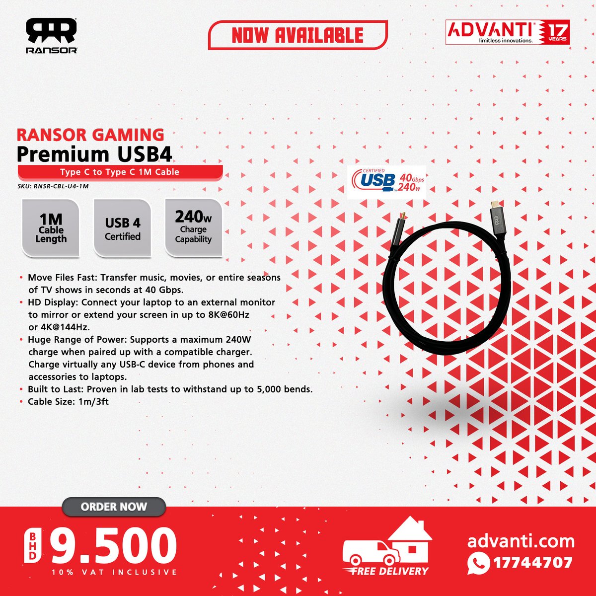 ADVANTIGroup's tweet photo. π½ PREMIUM TYPE C TO TYPE C USB4 1M CABLE π½
π΄RANSOR Gaming Premium USB4 π΄
βΆ PRICE: BHD 9.500 ( 10% VAT Inclusive )
For orders: π 17744707 π https://t.co/uBj4iXdgtU
FREE DELIVERY! π π¦
#ADVANTI #RANSOR #Gaming #Premium #TypeC #USB4 #Cable #Bahrain #Manama #Saar https://t.co/iOII8BKNQY