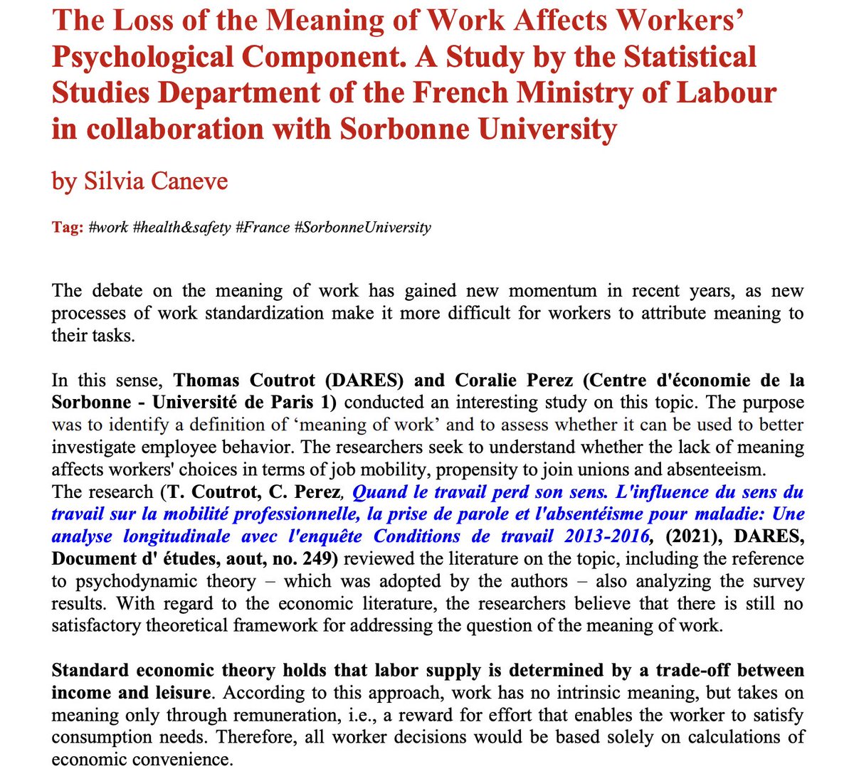 ADAPT_bulletin's tweet photo. .@CaneveSilvia "The Loss of the #MeaningofWork Affects #Workers’ Psychological Component. A Study by the Statistical Studies Department of the French Ministry of Labour in collaboration with Sorbonne University" https://t.co/3bHmOlmgic https://t.co/PDVC08CneH