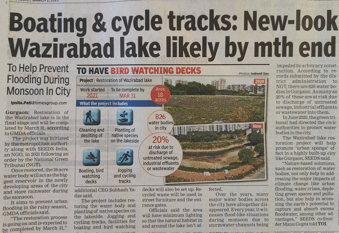 The Wazirabad Lake will be an upcoming recreation destination for the #citizens of #Gurugram. It will also support #water #conservation and in mitigating urban flooding during the monsoon season.
@cmohry #NGT @SeedsIndia 
#restorationproject #environment