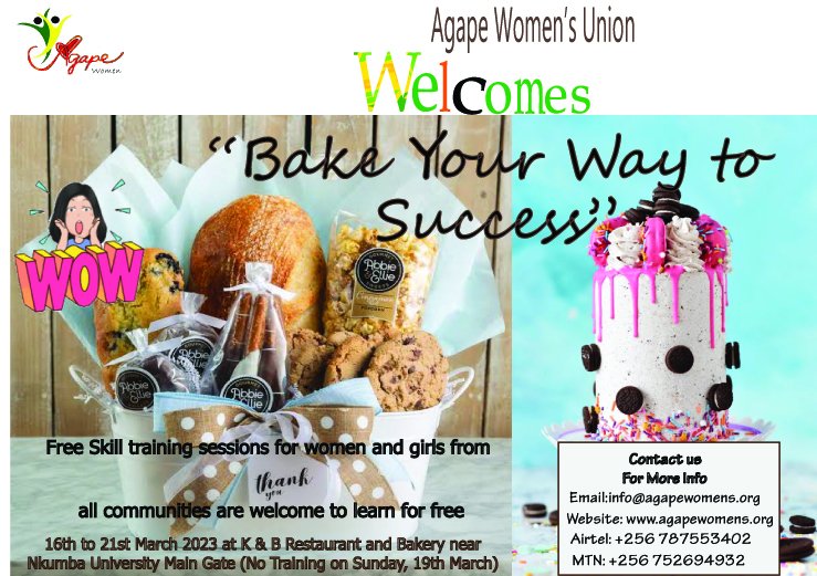 WomenAgape's tweet photo. #AgapeWomen
#AfreeSkillTraining- In Bakery

Agape welcome all women and girls from different walks of life for a free empowerment skill training Program this month 16th to 21st March 2023

For more information check out our website https://t.co/3eM7rnHvbZ https://t.co/NcwmKrSrdw