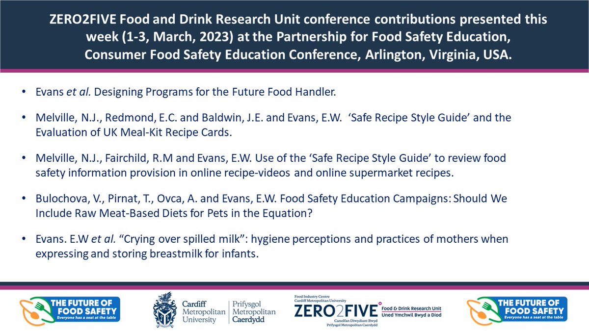 This week we're sharing some of our latest food safety research at the Consumer Food Safety Education Conference in Arlington, Virginia. From meal kit recipe cards to raw meat-based diets for pets, take a look: cardiffmet.ac.uk/health/zero2fi…  #CFSEC2023