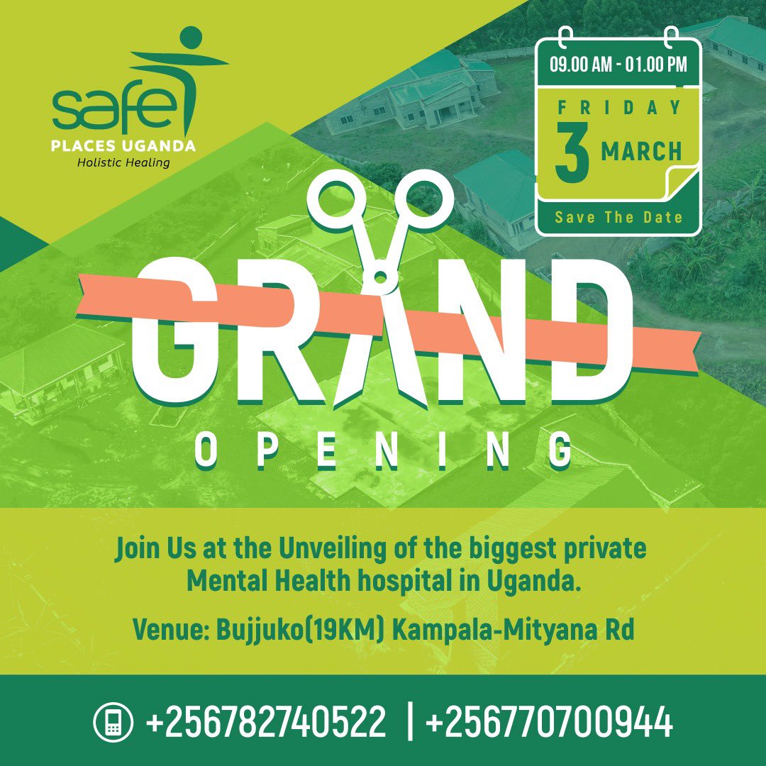 Rhonah (@ignitewithaine) on Twitter photo Tomorrow is the big day for the grand opening of the biggest private mental health facility @safe_treatment 
Join us @TukuleFoundati in Bujjuko tomorrow as we celebrate this milestone 
Proud partners of @safe_treatment 
We are choosing to prioritize mental health Tomorrow is the big day for the grand opening of the biggest private mental health facility @safe_treatment 
Join us @TukuleFoundati in Bujjuko tomorrow as we celebrate this milestone 
Proud partners of @safe_treatment 
We are choosing to prioritize mental health