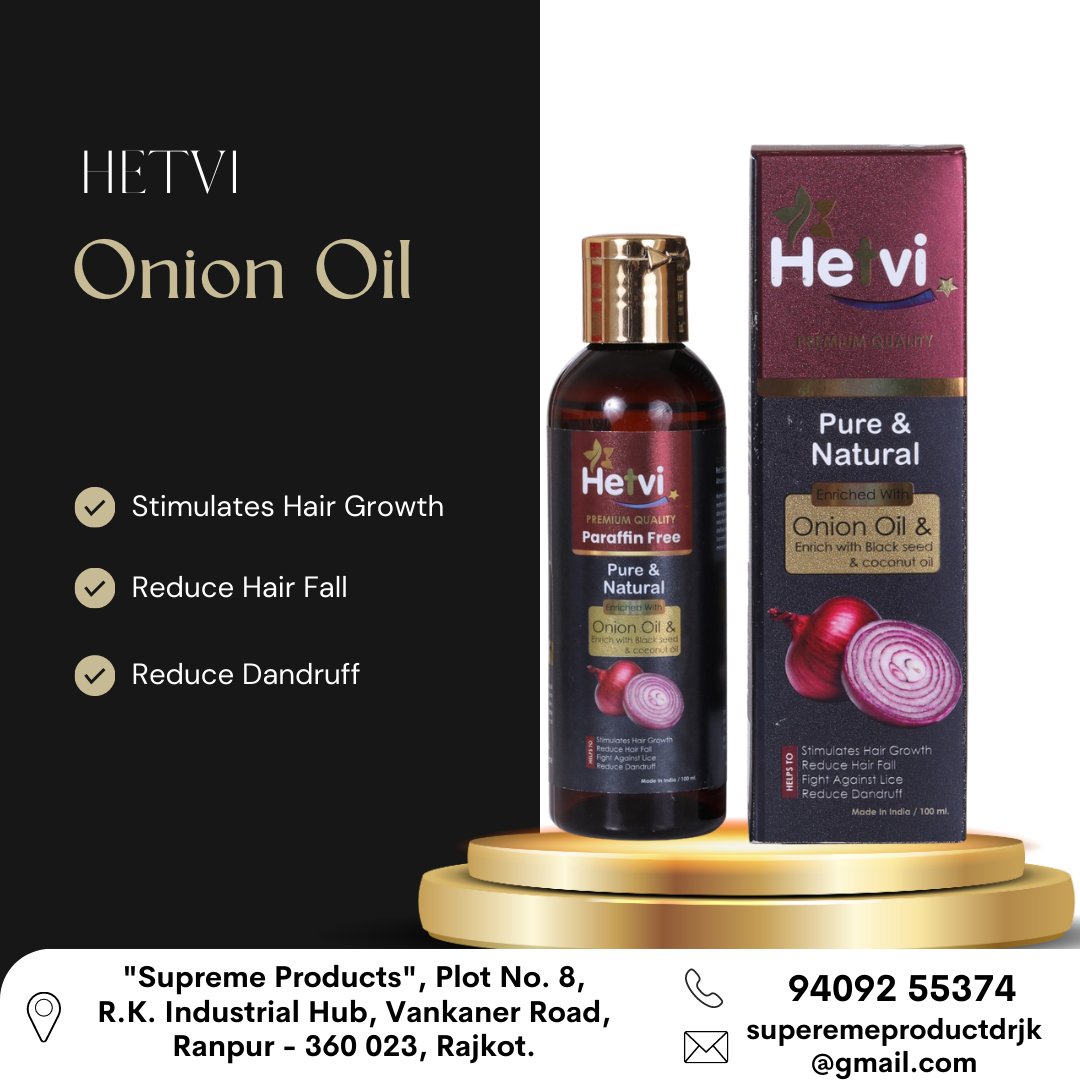 SupremeProduct7's tweet photo. HETVI ONION HAIR OIL
ORDER NOW ON 9409255374
Onion oil is rich in sulfur which prevents breakage, split ends and thinning of hair. Other nutrients present in onion prevents oxidation of hair. 
.
.
#hetvionionhairoil #onion #hetvi #hairoil #haircare #hairgrowth #nurishment #men https://t.co/21qp0z8LlM