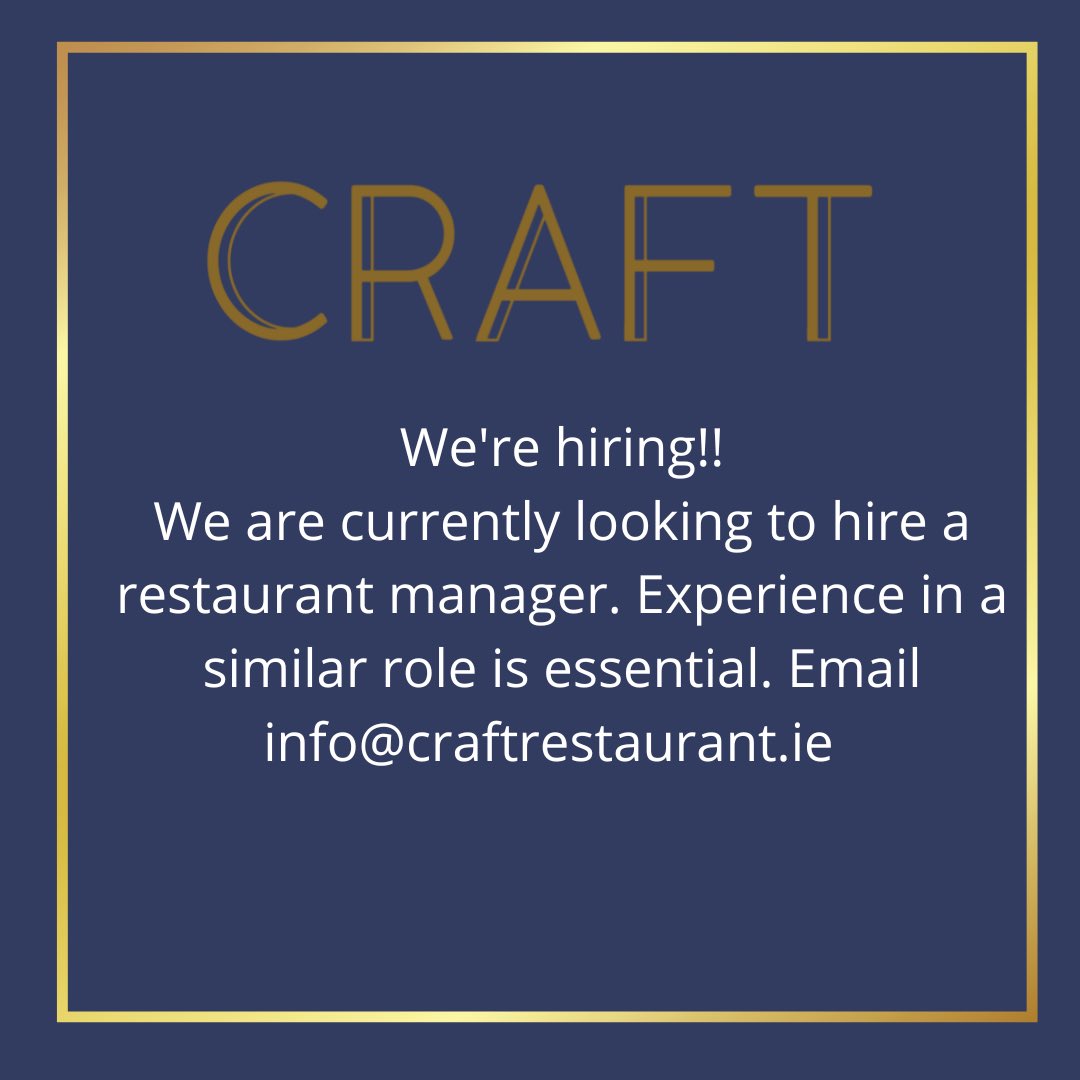 We’re on the hunt for a manager. Great package for the right candidate. Drop us a mail, call us on 01-4978632 or call in for a chat!