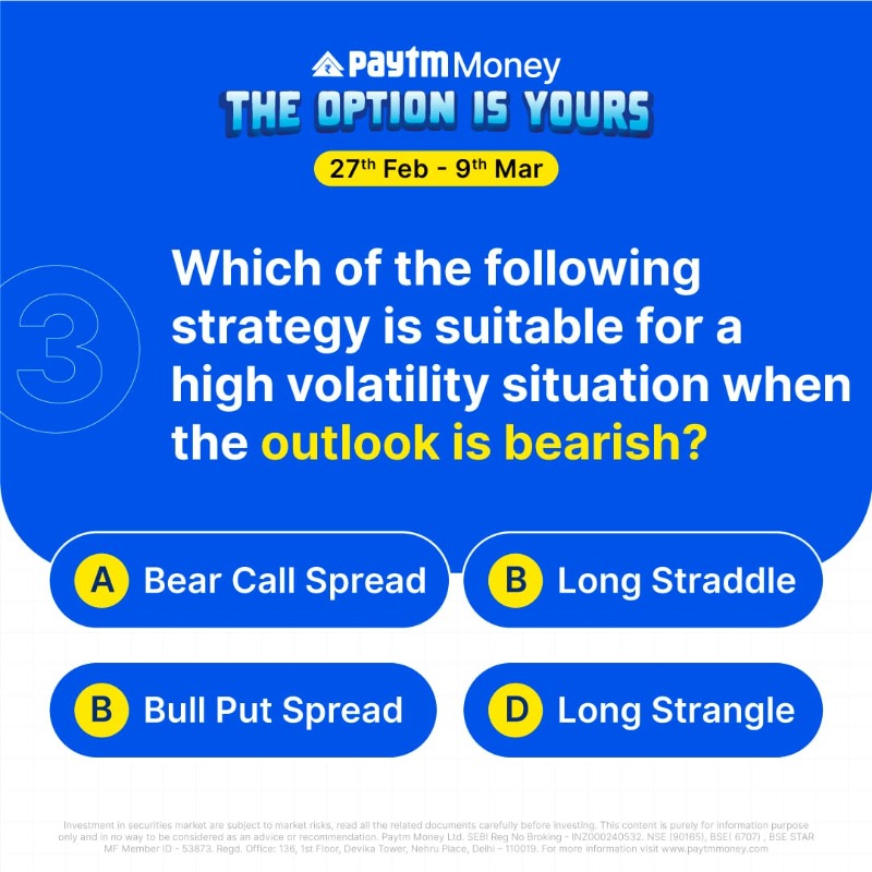 PaytmMoney's tweet photo. Show us how much you know about Options Trading.
Participation is open till 12 PM on 3 March 2023.
#TheOptionIsYours #OptionsTrading #FuturesAndOptions #TradingStrategies #ExpertTalks #TradingExperts #ProfessionalTalks #LiveEvent #PaytmMoney