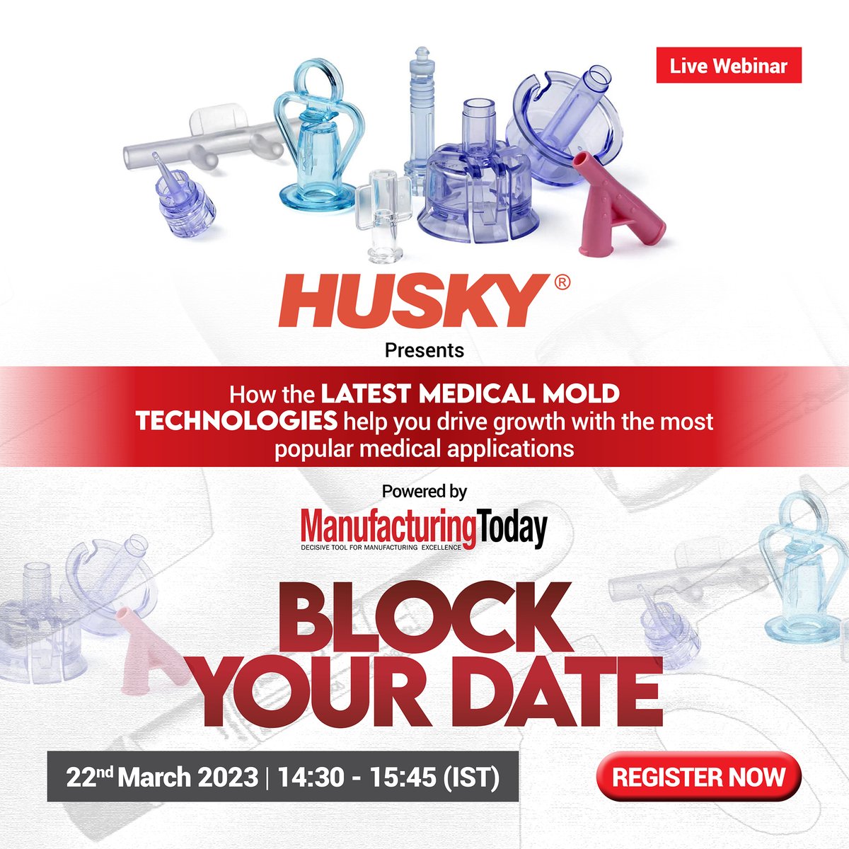 MfrgTodayIndia's tweet image. Husky Technologies in collaboration with Manufacturing Today is back with the industry’s hot topic: ‘How the latest medical mold technologies help you drive growth with the most popular medical applications.&apos;
 
Register now: bit.ly/3ZwsSC7

#manufacturing #moldtechnology