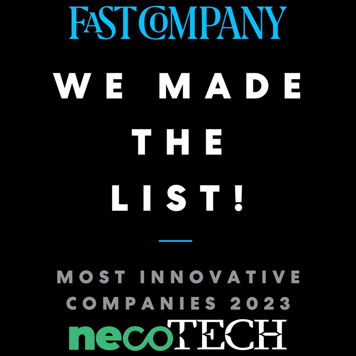 ⭐️We are proud to announce that necoTECH has been named number 8 on Fast Company's Most Innovative Companies of 2023⭐️
Read more about this year's #FCMostInnovative
here: 
 fastcompany.com/90849059/most-…