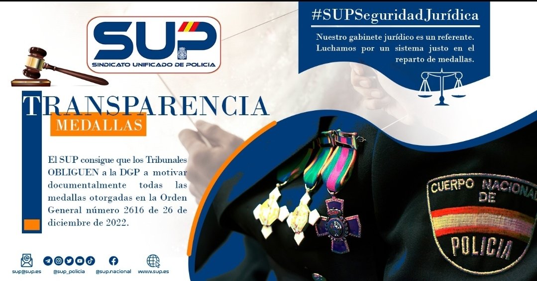 Sup_Policia's tweet photo. 🔎La #Transparencia en las #Medallas es una reivindicación histórica del @Sup_Policia
💪Esta victoria en los tribunales nos da la razón y conseguimos que la @info_dgp tenga que motivar documentalmente todas las #medallas otorgadas en #OrdenGeneral
🛡#SupSeguridadJurídica https://t.co/9btHMaqQTw