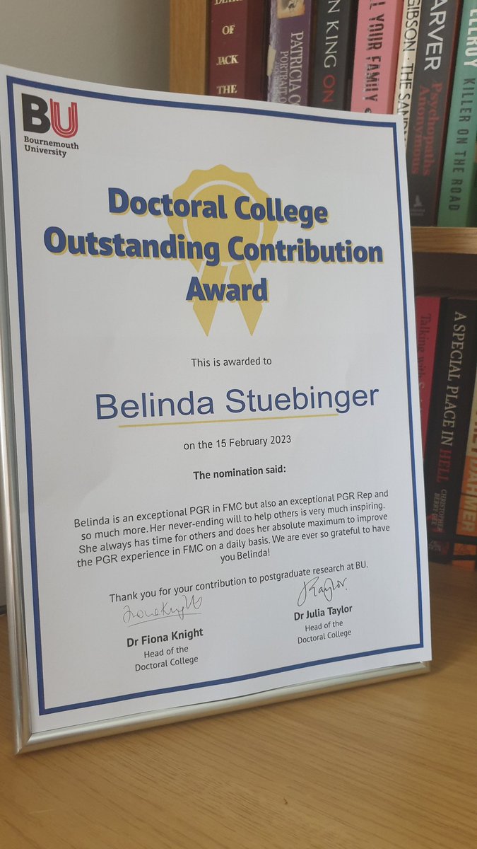So lovely to receive this the other day 😊
#BUdoctoralcollege #bournemouthuniversity #award #lovewhatido #phdlife #PhD