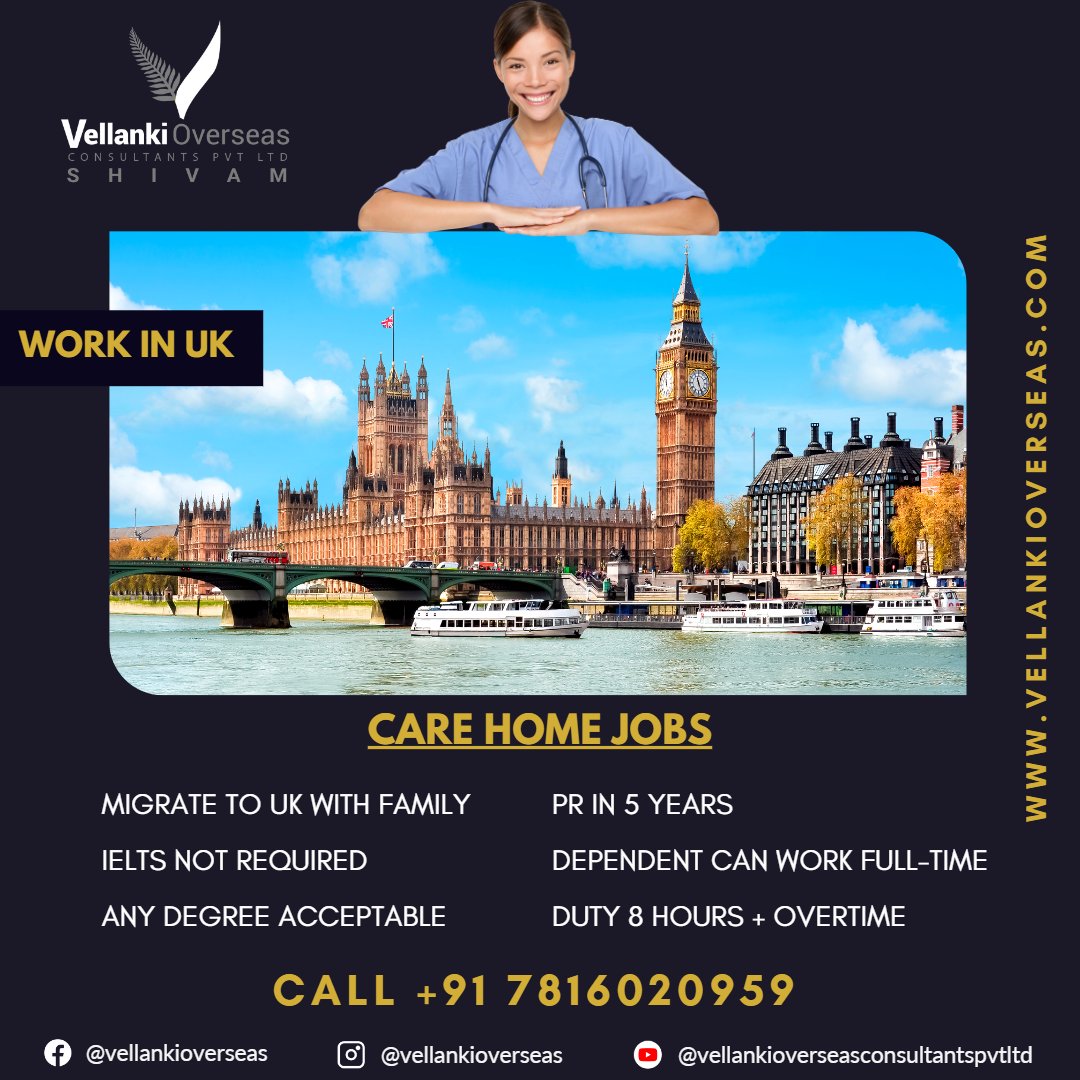Are you passionate about caring for others? Do you want to make a difference in people's lives? Consider a career in care home jobs in the UK! #CareHomeJobs #CareersInCare #UKJobs #HealthcareJobs #CaringForOthers #HomeCare #VellankiOverseas
Connect with us Call +91 78160 20959