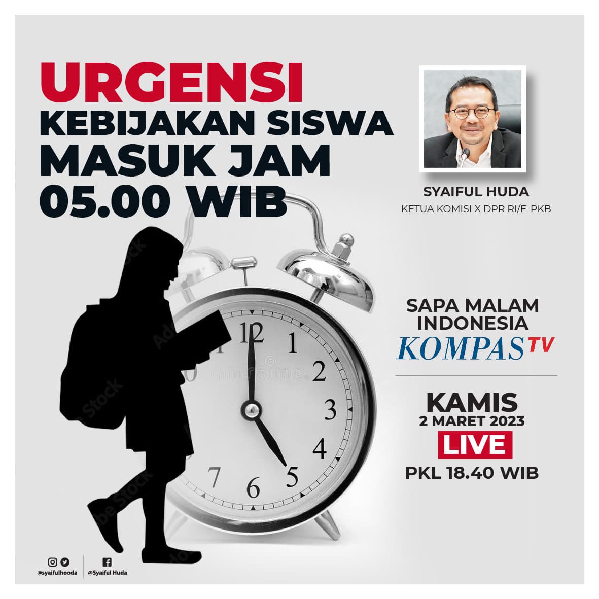 Meminjam petuah Gallagher dari Oasis, "Revolusi dimulai dari tempat tidur", mungkin dari situlah muncul ide masuk sekolah jam 5 pagi... Lalu bagaimana urgensinya? Selengkapnya di Sapa Malam Indonesia Kompas TV pukul 18.40 malam ini...