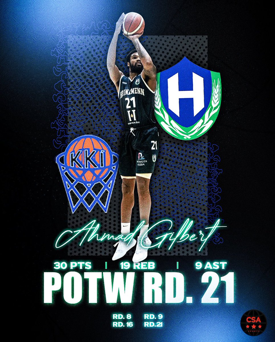Huge congrats to <a href="/GilbertAhmad/">RIP FRAN 5/11</a> for earning Player of the Week honors in Iceland during Round 21! The MVP-favorite delivered 30pts, 19 rebs and 9 ast to will his team to a victory over Thor AK and has now earned this award 4 times this season-Rd. 8, 9 &amp; 16! 🇮🇸 #csasportsmanagement