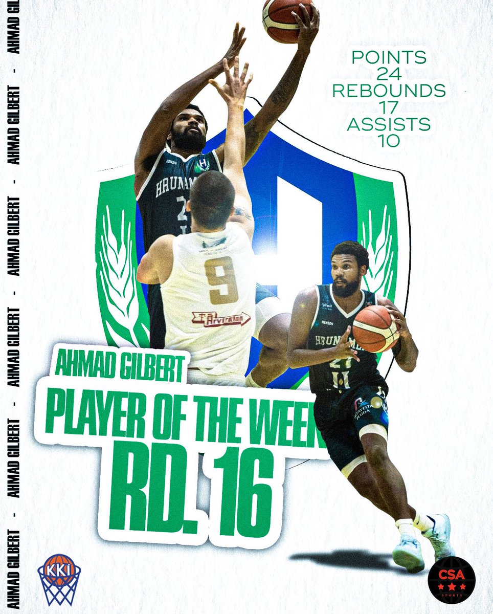 Round 16 was another big W behind behind 24 pts, 17 rebs and 10 ast! Ahmad is now ranked 1st in PPG, 2nd in RPG and #1 in SPG league-wide entering the final month of regular season play! 🇮🇸 #csasportsmanagement