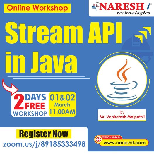 PrassannaPr's tweet image. 🛑Free for All🛑
✍️Enroll Now: bit.ly/3XV0eJT
👉Attend Free Workshop on Stream API in Java by Mr. Venkatesh Maipathi.
📅Workshop On: 1st &amp;amp; 2nd March @ 11:00 AM (IST).
#java #corejav #streamapi #onlinetraining #education #software #courses