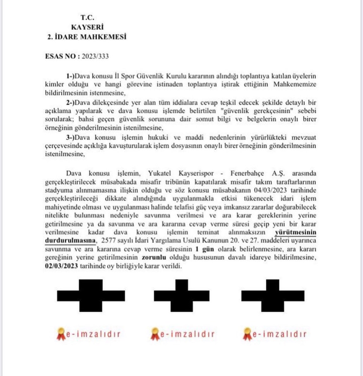 futbolarena's tweet photo. 🔴 Kayserispor - Fenerbahçe maçına, Fenerbahçe seyircisi girebilecek. Yürütmeyi durdurma kararı verildi. https://t.co/Vmt7VZe7Pv