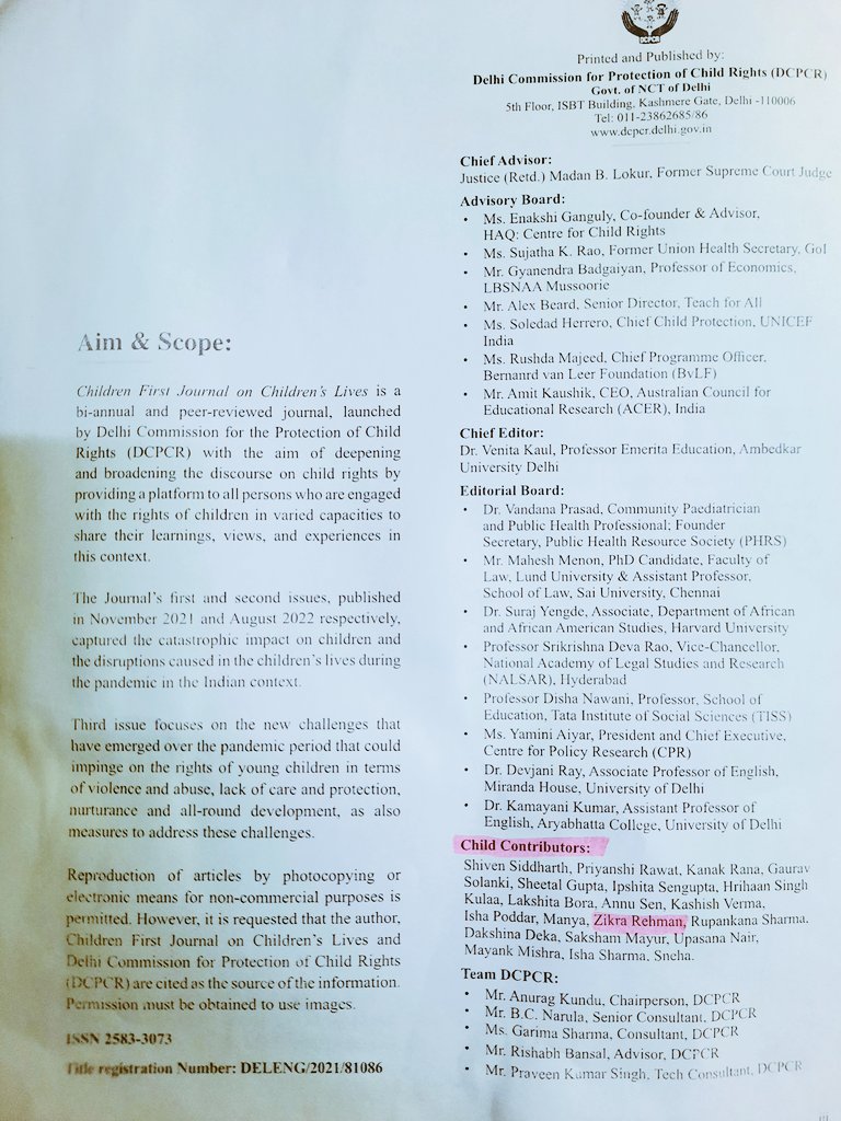 SKVNoorNagar's tweet photo. We are immensely proud that our student Zikra Rehman's article has been published in the third edition of @DCPCR's #ChildrenFirstJournal
Her article is a beautiful reflection of the resilience demonstrated by our students during the pandemic.
@gupta_iitdelhi
@Dir_Education https://t.co/Dvgz0efoHf