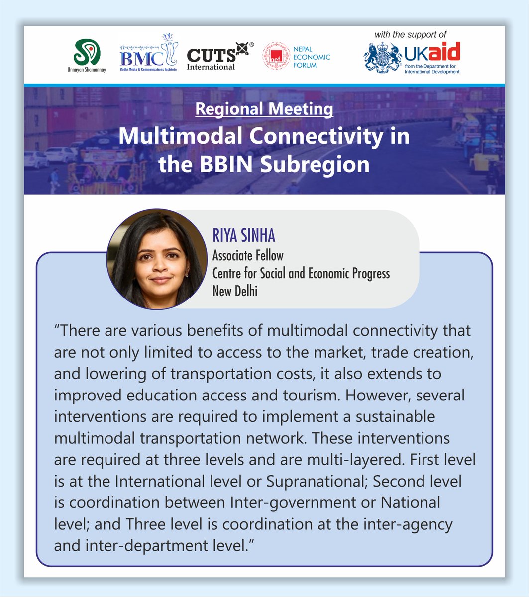 CUTS M-Connect Project (@cuts_mconnect) on Twitter photo Happening Now⬇️
#Regional #Meeting on #Multimodal #Connectivity in the #BBIN #Subregion
Join at: us06web.zoom.us/j/82291693356?…
#MConnect
<a href="/bc_cuts/">Bipul Chattopadhyay</a> <a href="/_RiyaSinha/">Riya Sinha</a> <a href="/NEFNepal/">Nepal Economic Forum</a> <a href="/Bhutan_MCI/">BMCI</a> <a href="/FCDOGovUK/">Foreign, Commonwealth & Development Office</a> <a href="/Clement_Kuan/">Kuancheng Huang</a> <a href="/SecyP2DS/">Dr A Didar Singh</a> <a href="/BimstecInDhaka/">BIMSTEC</a> <a href="/sasecprogram/">SASEC</a> <a href="/LPAI_Official/">Land Ports Authority of India</a> <a href="/IWAI_ShipMin/">IWAI</a> Happening Now⬇️
#Regional #Meeting on #Multimodal #Connectivity in the #BBIN #Subregion
Join at: us06web.zoom.us/j/82291693356?…
#MConnect
<a href="/bc_cuts/">Bipul Chattopadhyay</a> <a href="/_RiyaSinha/">Riya Sinha</a> <a href="/NEFNepal/">Nepal Economic Forum</a> <a href="/Bhutan_MCI/">BMCI</a> <a href="/FCDOGovUK/">Foreign, Commonwealth & Development Office</a> <a href="/Clement_Kuan/">Kuancheng Huang</a> <a href="/SecyP2DS/">Dr A Didar Singh</a> <a href="/BimstecInDhaka/">BIMSTEC</a> <a href="/sasecprogram/">SASEC</a> <a href="/LPAI_Official/">Land Ports Authority of India</a> <a href="/IWAI_ShipMin/">IWAI</a>
