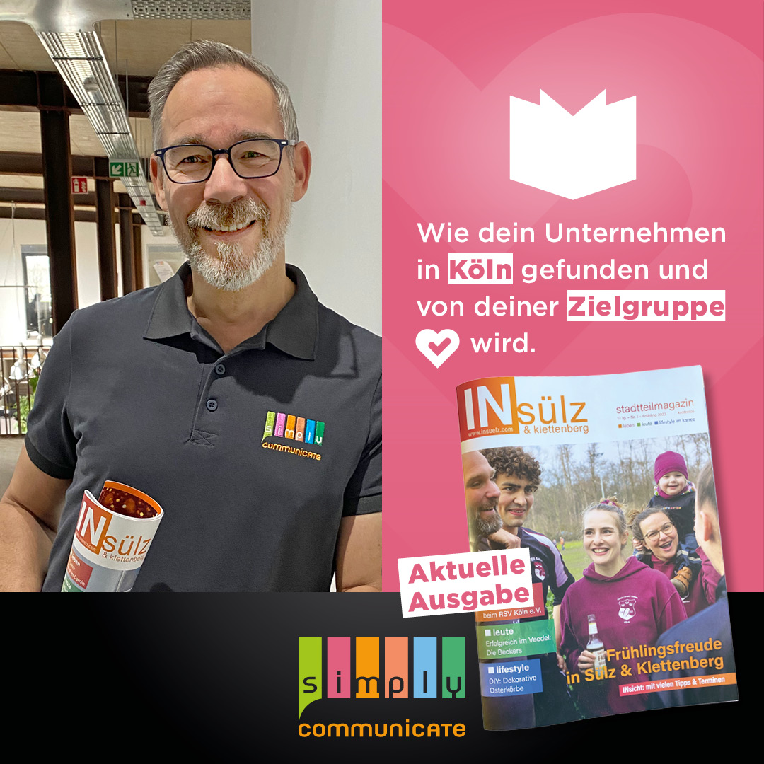 GmbhSimply's tweet photo. ❤️ Die NEUE Ausgabe für den #Frühling ist da! Das #Kölner #StadtteilMagazin INsülz &amp; klettenberg. 

Mit neuen spannenden Themen und vielen Informationen aus #Sülz und #Klettenberg. 

#Herausgeber 
SIMPLY Communicate GmbH 
service@simply-communicate.de 
02232-9 23 23-0 https://t.co/kpFTraLjcF