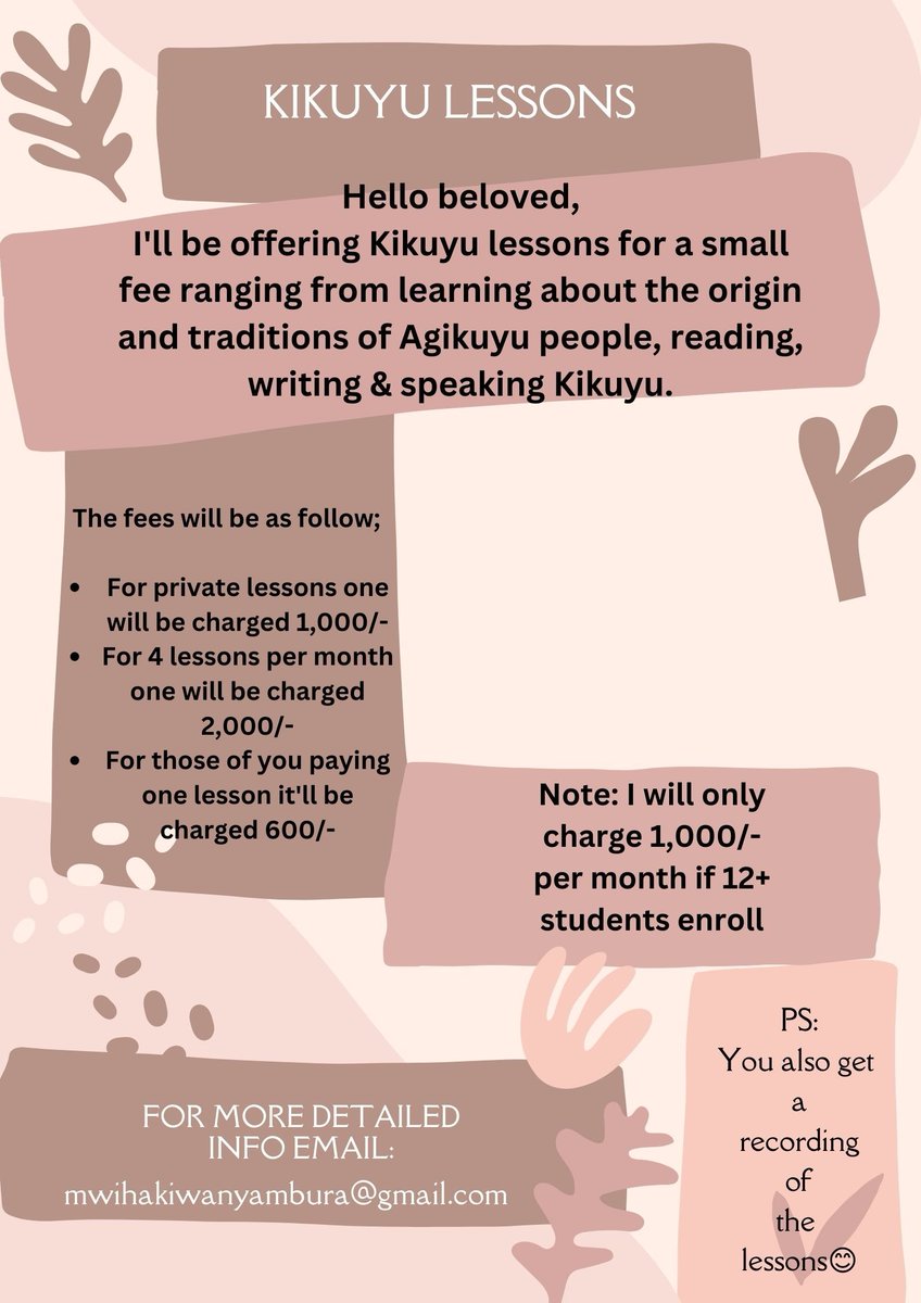 justmwihaki's tweet photo. hey guys, enroll for the march beginners group classes. they start on 5th of March at 4pm so enroll before 5th  march 10am. kindly retweet #learnkikuyu. https://t.co/JXoKcbqSTt