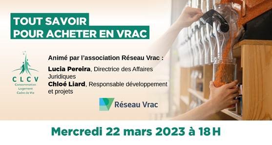 [#vrac] Du 1er au 31 mars, l'association <a href="/ReseauVrac/">Réseau Vrac et Réemploi</a>, en collaboration avec la <a href="/clcvorg/">CLCV - compte inactif</a> renouvelle son opération « Le Mois du Vrac ».
+ d'infos👉 ow.ly/6rMC50N6Vve 

Rdv le 22/03 pour le webinaire « tout savoir pour acheter en vrac ». Participez 👉 ow.ly/kLtm50N6VAj