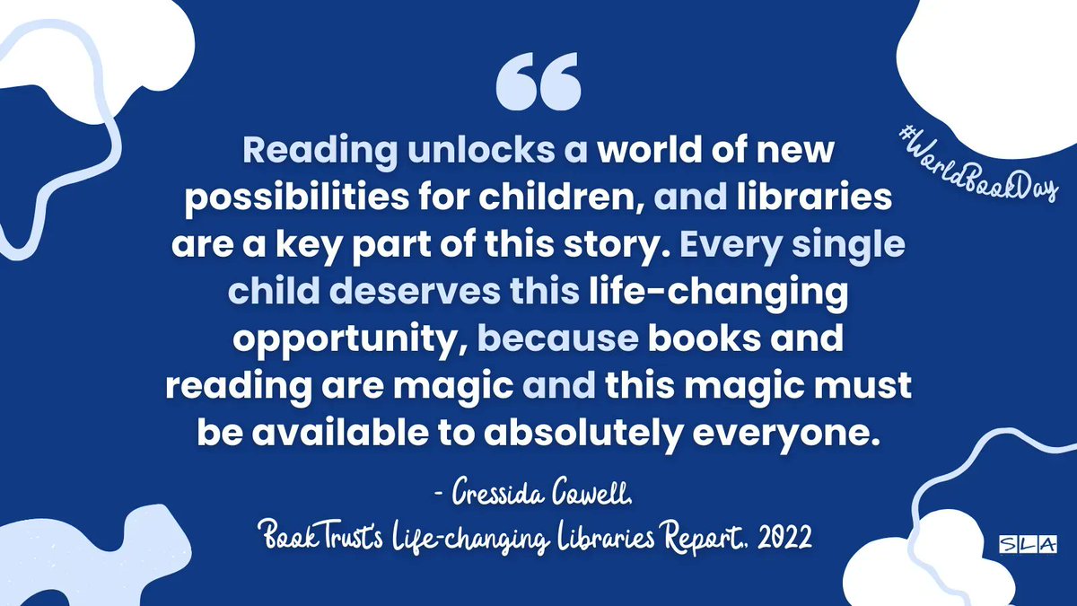 uksla's tweet image. This #WorldBookDay and beyond, don&apos;t forget why encouraging #ReadingForPleasure is so important.

As @CressidaCowell rightly points out in @Booktrust&apos;s 2022 #LifeChangingLibraries report, &quot;books and reading are magic, and this magic must be available to absolutely everyone.&quot; 📖✨