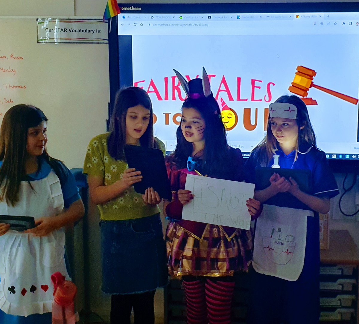 Year6TSP's tweet image. &quot;Grandma had underlying health problems.&quot; &quot;The Great Good Wolf had chronic fatigue syndrome.&quot;  After reading ‘The True Story of the Three Little Pigs’, the children became lawyers in Fairytale Court to defend Wolf his case against Little Red and co.
#WBD23 #TSPReading 📚